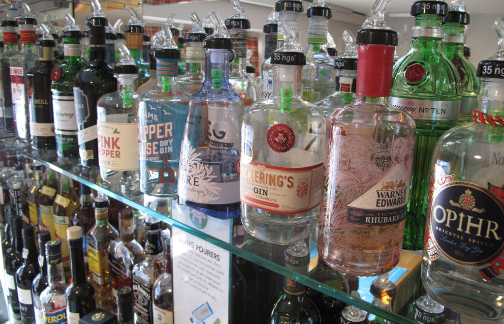 Gin library honour bar at Piglets Boutique B&B