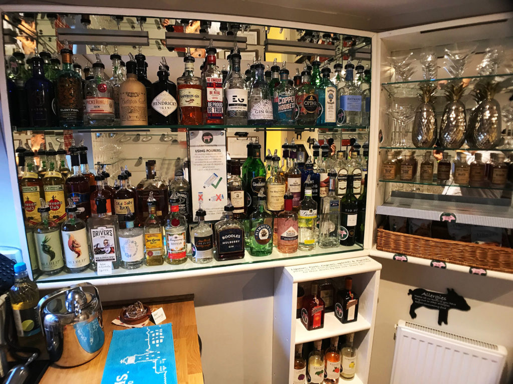 Licensed honour bar | Fully stocked honour bar | Gin library at boutique B&B