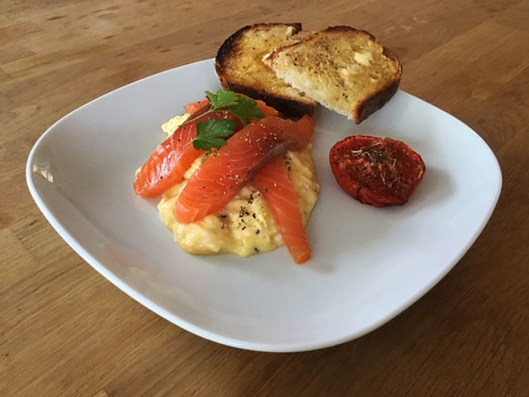 Smoked Salmon & scrammbled eggs at Piglets Boutique B&B