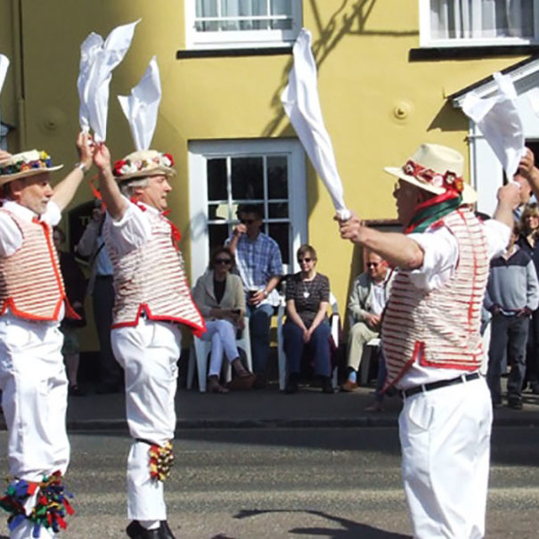 Thaxted Morris men hankie waving outside the Swann Hotel just 10 mins Thaxted's huge parish church dominates the town which is just 10 mins from Piglets Boutique Country Stay