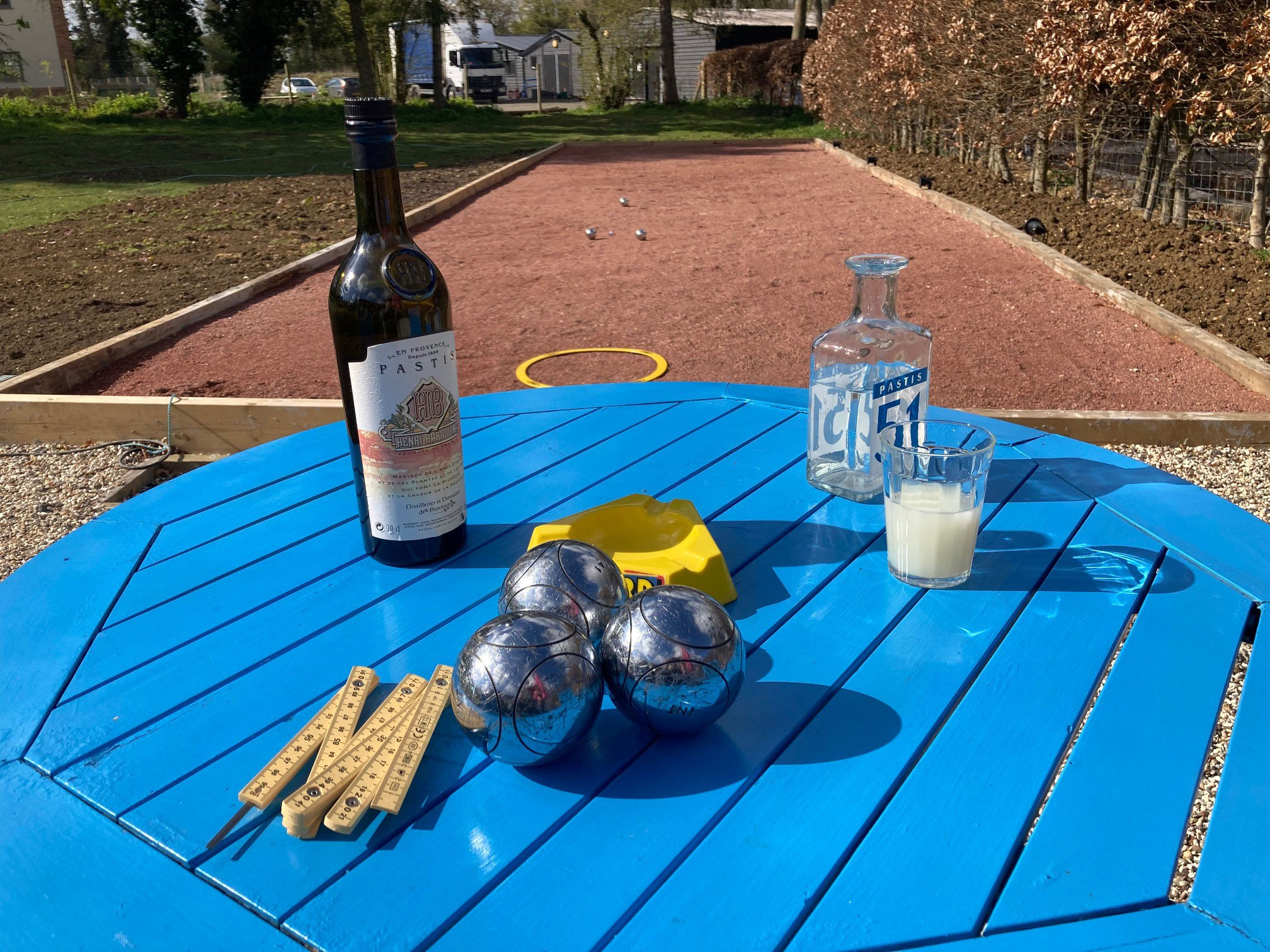 Looking from Piglets' French patio towards our competition size Péntanque piste