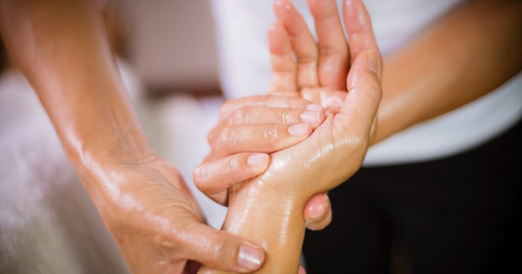 Hands being massaged at Piglets spa