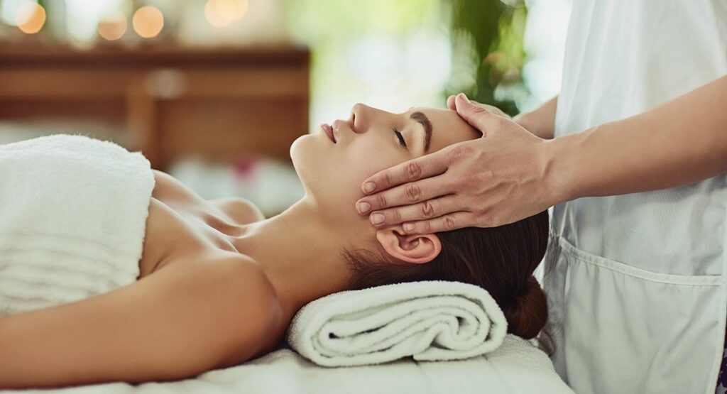 Indian head massage being performed at Piglets' spa