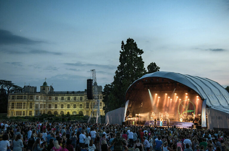 Bands on stage at Audley End House, just 10 minutes from Piglets