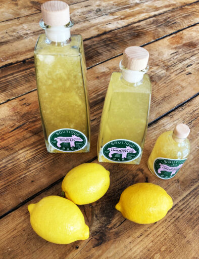 Homemade Limoncello and Ginello with lemons at Piglets Boutique Country Stay