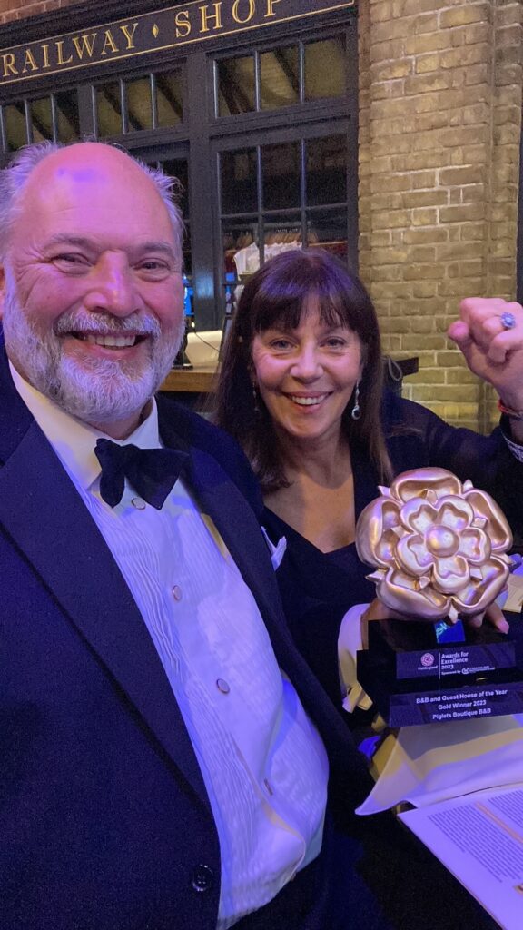 max & Chrissie Parker with their gold medal as best B&B of the year at the Visit England Excellence Awards