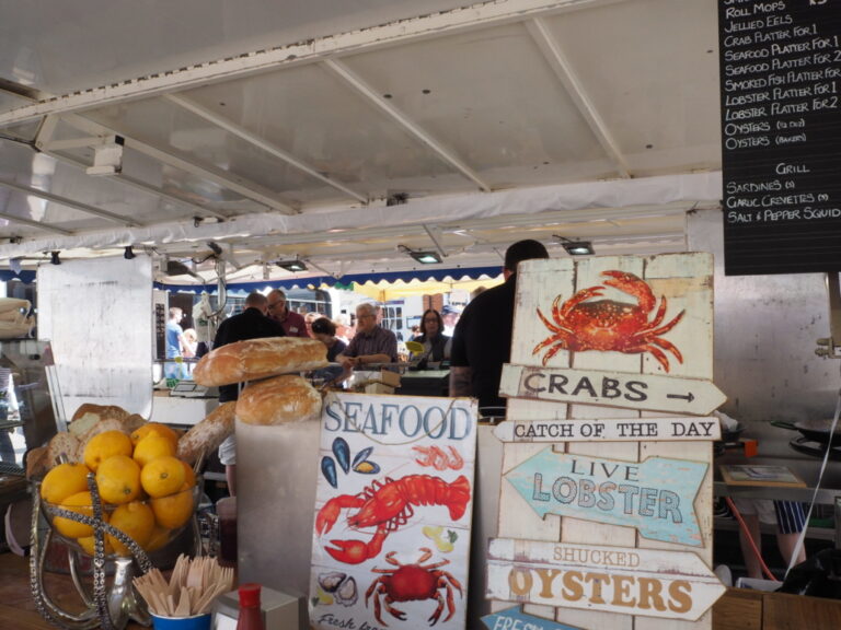A Saffron Walden market stall selling fresh fish just 5 miles from Piglets Boutique Country Store