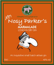 Mrs Nosy Parker's Marmalade Gin label at Piglets Boutique Country Stay