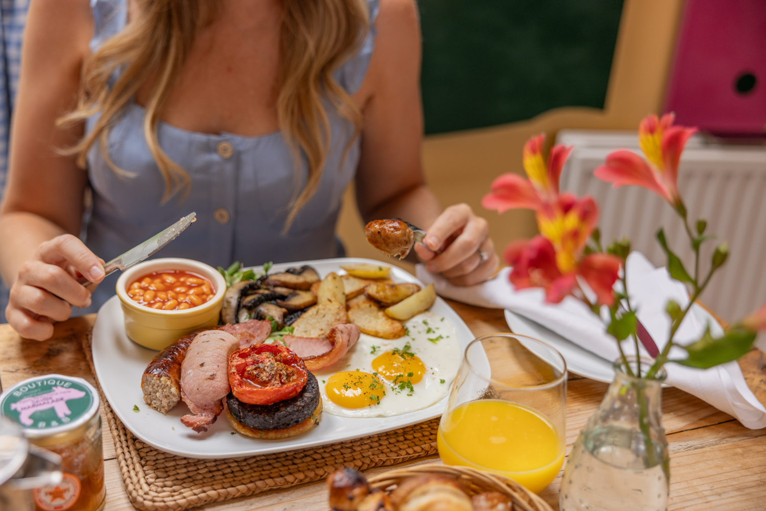 Guest tucking into their full English at Piglets Boutique Country Stay